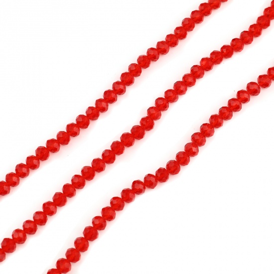 Picture of Glass Beads Round Red Faceted About 6mm Dia, Hole: Approx 1.1mm, 44cm(17 3/8") long, 5 Strands (Approx 88 PCs/Strand)