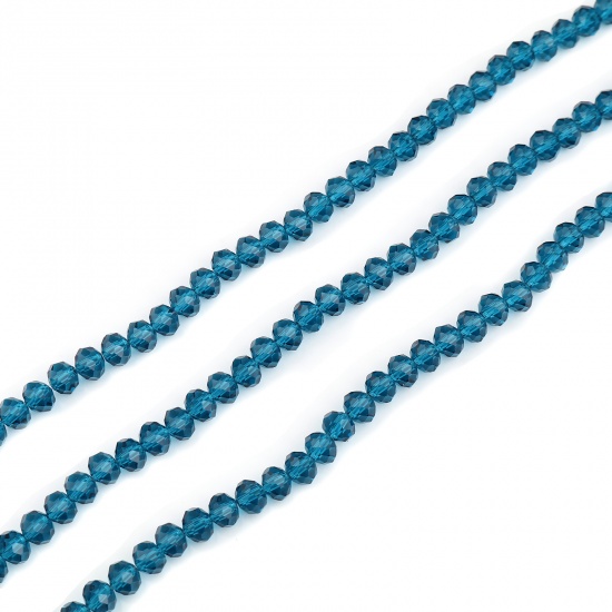 Picture of Glass Beads Round Peacock Blue Faceted About 6mm Dia, Hole: Approx 1.1mm, 44cm(17 3/8") long, 5 Strands (Approx 88 PCs/Strand)