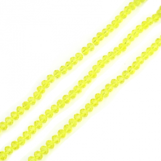 Picture of Glass Beads Round Lemon Yellow Faceted About 6mm Dia, Hole: Approx 1.1mm, 44cm(17 3/8") long, 5 Strands (Approx 88 PCs/Strand)