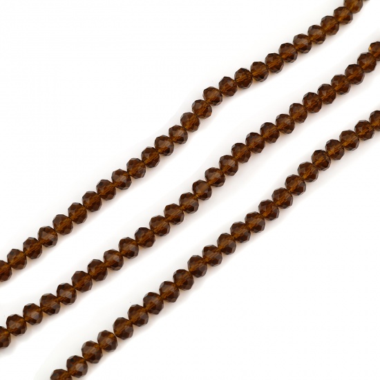 Picture of Glass Beads Round Dark Amber Faceted About 6mm Dia, Hole: Approx 1.1mm, 44cm(17 3/8") long, 5 Strands (Approx 88 PCs/Strand)