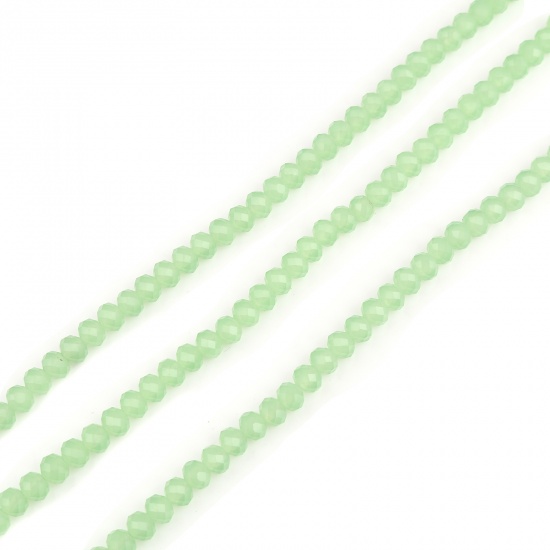 Picture of Glass Beads Round Light Green Faceted About 6mm Dia, Hole: Approx 1.1mm, 44cm(17 3/8") long, 5 Strands (Approx 88 PCs/Strand)