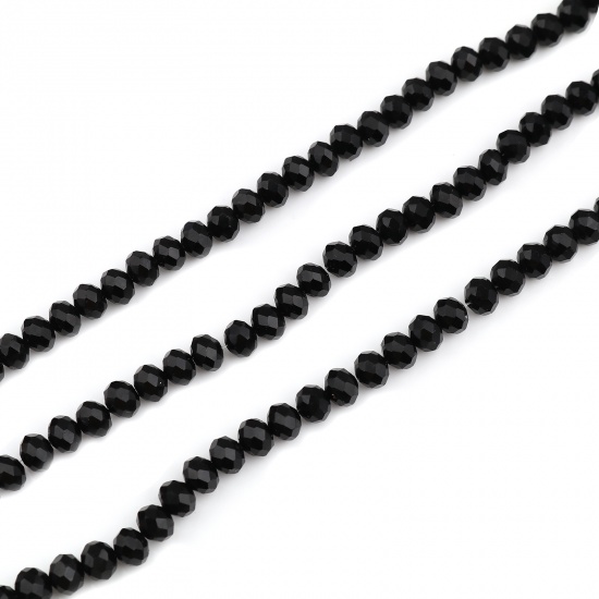 Picture of Glass Beads Round Black Faceted About 8mm Dia, Hole: Approx 1.3mm, 43.5cm(17 1/8") - 43cm(16 7/8") long, 5 Strands (Approx 68 PCs/Strand)
