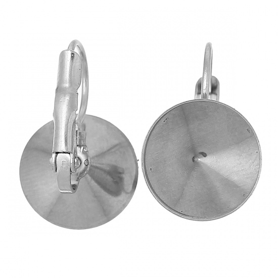 Bild von Edelstahl Ohrring Ohrclip Rund Silberfarbe für Cabochon (für 12mm D.) 18mm x 13mm, Drahtstärke: (20 gauge), 10 Stück