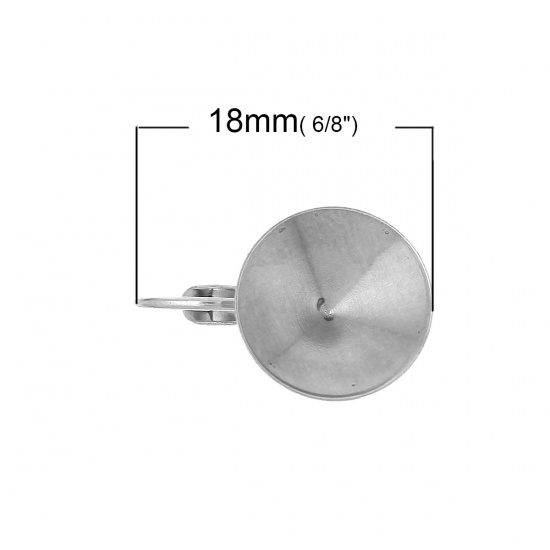 Bild von Edelstahl Ohrring Ohrclip Rund Silberfarbe für Cabochon (für 12mm D.) 18mm x 13mm, Drahtstärke: (20 gauge), 10 Stück