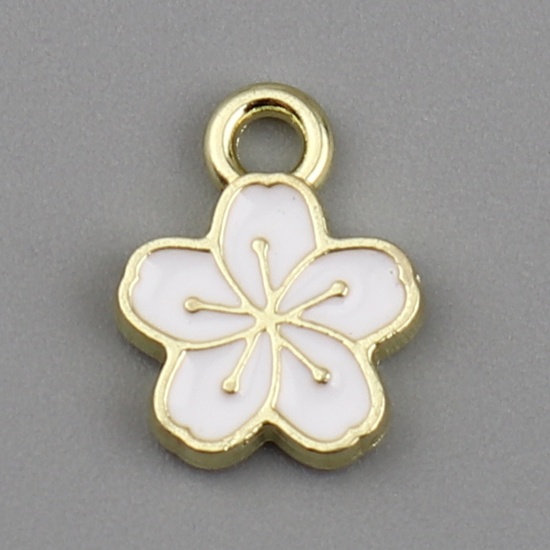 Picture of Zinc Based Alloy Charms Flower Gold Plated White Enamel 11mm x 9mm, 20 PCs