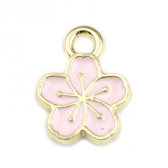 Picture of Zinc Based Alloy Charms Flower Gold Plated Light Pink Enamel 11mm x 9mm, 20 PCs