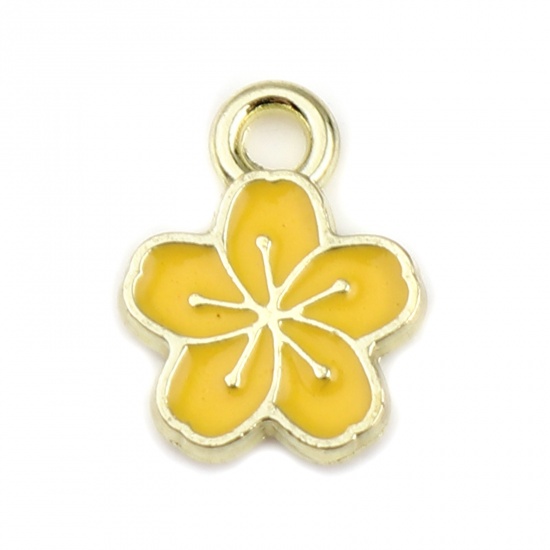 Picture of Zinc Based Alloy Charms Flower Gold Plated Yellow Enamel 11mm x 9mm, 20 PCs