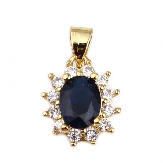 Picture of Brass Charms Gold Plated Flower Dark Blue Rhinestone 19mm x 11mm, 1 Piece                                                                                                                                                                                     