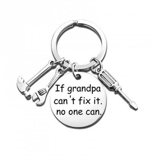 Bild von Schlüsselkette & Schlüsselring Silberfarbe Rund Hammer Message " If grandpa can't fix it. no one can. " 1 Stück