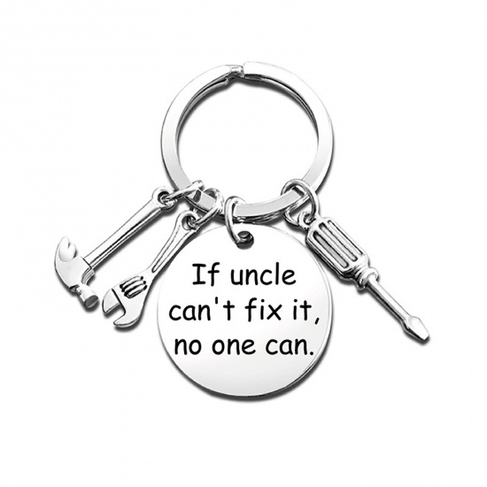Bild von Schlüsselkette & Schlüsselring Silberfarbe Rund Hammer Message " If uncle can't fix it. no one can. " 1 Stück