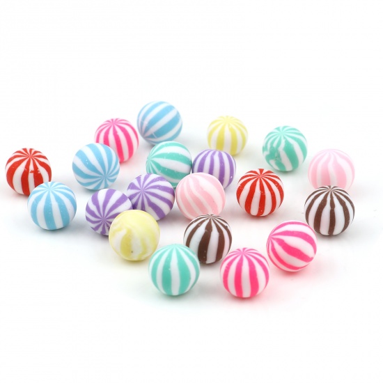 Picture of Polymer Clay Embellishments Round At Random Color Stripe Pattern 10mm Dia, 10 PCs