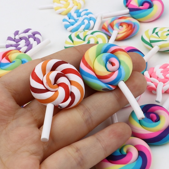 Picture of Polymer Clay Embellishments Lollipop At Random Color 47mm x 29mm - 35mm x 26mm, 10 PCs