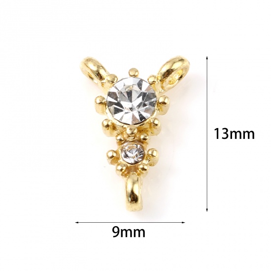 Picture of Zinc Based Alloy Connectors Triangle Gold Plated Clear Rhinestone 13mm x 9mm, 10 PCs
