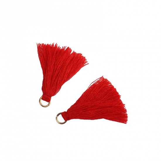 Picture of Cotton Polyester Blend Tassel Pendants Tassel Gold Plated Red 35mm, 50 PCs
