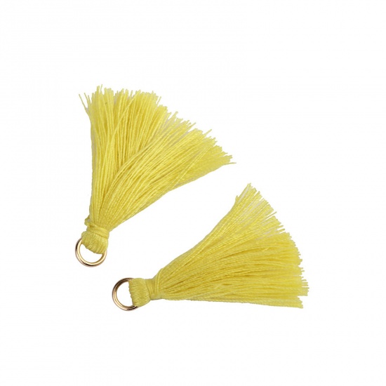 Picture of Cotton Polyester Blend Tassel Pendants Tassel Gold Plated Yellow 35mm, 50 PCs