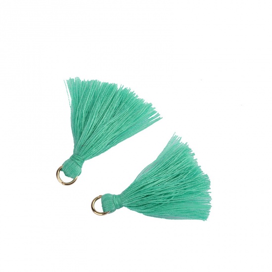 Picture of Cotton Polyester Blend Tassel Pendants Tassel Gold Plated Mint Green 35mm, 50 PCs