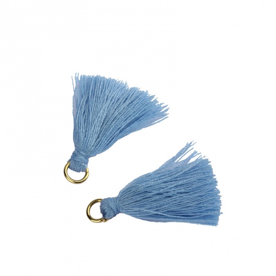Picture of Cotton Polyester Blend Tassel Pendants Tassel Gold Plated Skyblue 35mm, 50 PCs