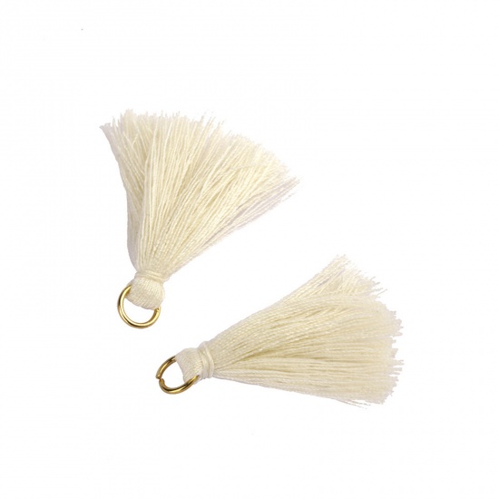 Picture of Cotton Polyester Blend Tassel Pendants Tassel Gold Plated Creamy-White 35mm, 50 PCs