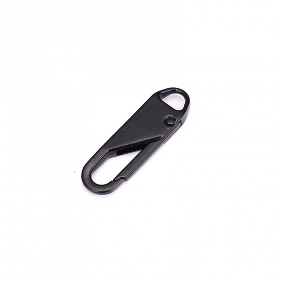 Picture of Zinc Based Alloy Zipper Pulls Garment Accessories Black Oval Detachable 37mm x 11mm, 2 PCs