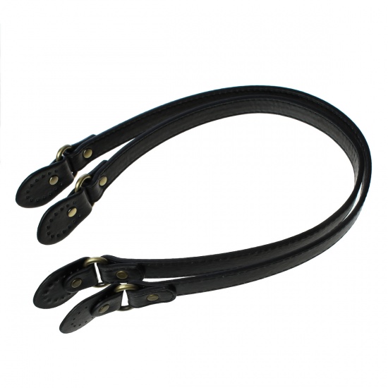 Picture of Faux Leather Purse Handbag Replacement Handles Black 53.4cm(21") long, 18mm( 6/8")wide, 2 PCs
