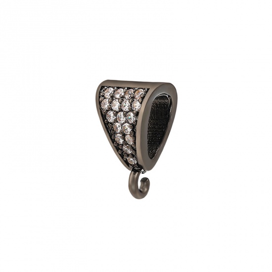 Immagine di Ottone Micro Intarsio Charms Pistola Nera Triangolo Trasparente Cubic Zirconiae 12mm x 8mm, 1 Pz