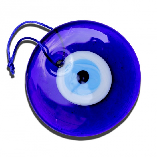 ランプワークガラス ランプワークチャーム 宗教 ペンダント 円形 青 邪眼 7cm 直径、 1 個 の画像