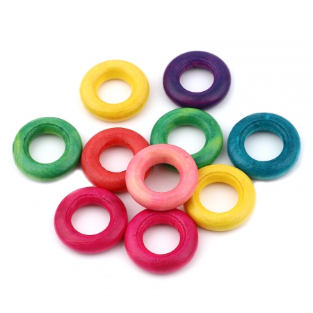 Natural Wood Closed Soldered Jump Rings Findings At Random Color Mixed 24mm Dia, 50 PCs