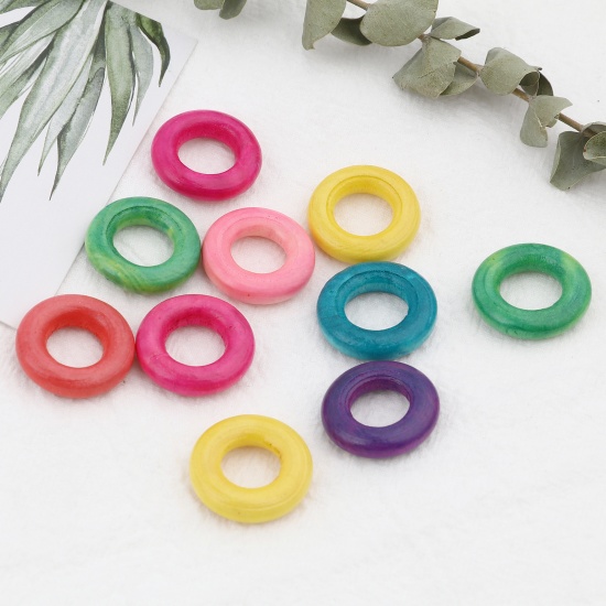 Picture of Wood Closed Soldered Jump Rings Findings At Random Color 24mm Dia, 50 PCs