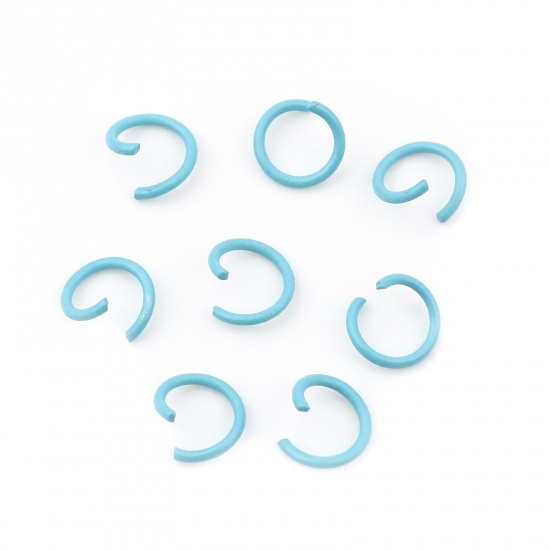 Picture of 1.3mm Iron Based Alloy Open Jump Rings Findings Round Light Blue 10mm Dia, 100 PCs