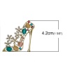 Picture of Embellishments Findings High-heeled Shoes Flower Gold Plated With Synthetic Cat's Eye Cabochons Multicolor Rhinestone 43mm(1 6/8") x 42mm(1 5/8"), 2 PCs