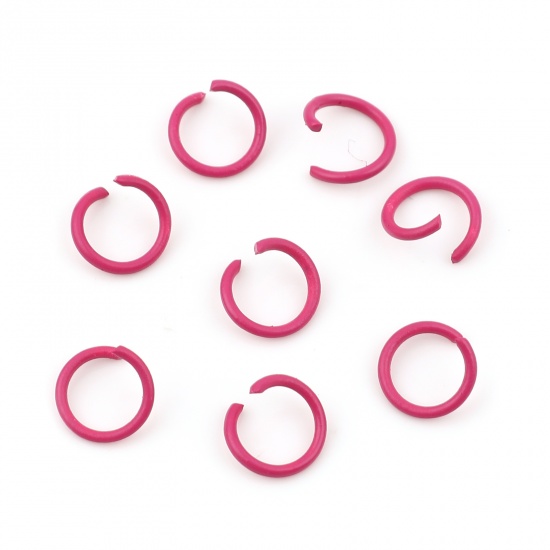 Picture of 1.3mm Iron Based Alloy Open Jump Rings Findings Round Fuchsia 10mm Dia, 100 PCs