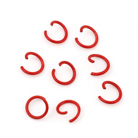 Picture of 1.3mm Iron Based Alloy Open Jump Rings Findings Round Red 10mm Dia, 100 PCs