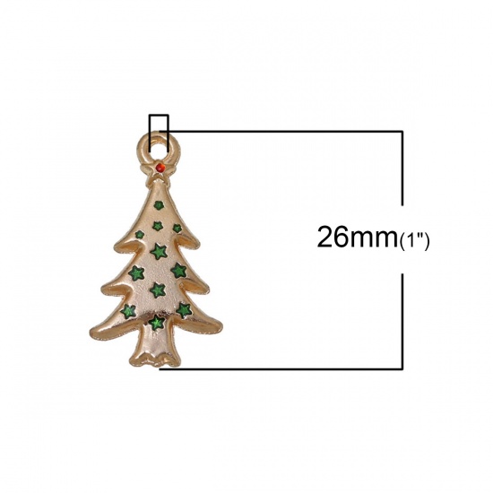 Picture of Zinc Metal Alloy Charms Christmas Tree At Random Star Carved Enamel 26mm(1") x 14mm( 4/8"), 10 PCs