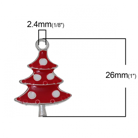Picture of Zinc Metal Alloy Charms Christmas Tree At Random Enamel 26mm(1") x 18mm( 6/8"), 5 PCs