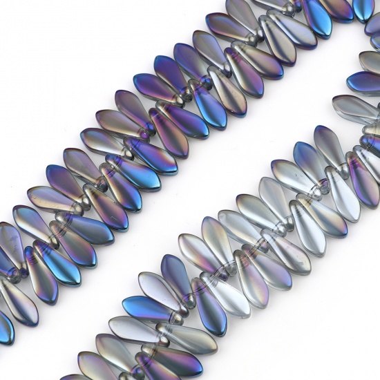 Picture of Glass Beads Drop Blue Violet AB Color About 16mm x 6mm, Hole: Approx 1mm, 38.5cm(15 1/8") - 38cm(15") long, 1 Strand (Approx 120 PCs/Strand)
