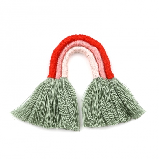 Picture of Polyester No Loop Tassel Pendants No Loop Tassel Olive Green 9cm x 5.5cm - 8cm x 5.2cm, 1 Piece