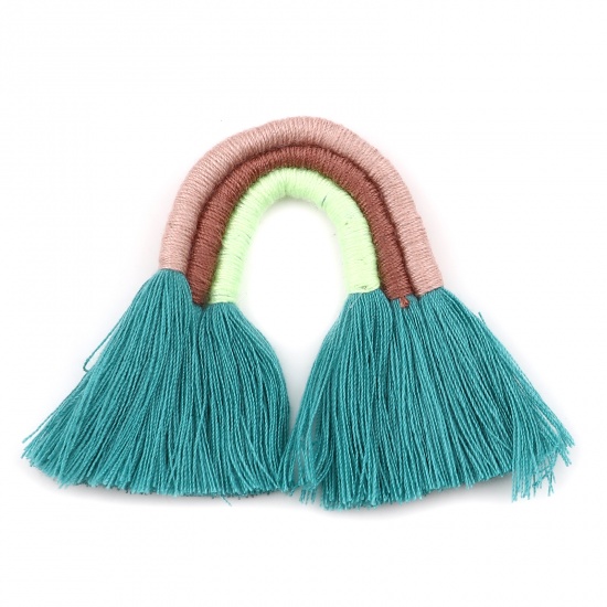 Picture of Polyester No Loop Tassel Pendants No Loop Tassel Peacock Green 9cm x 5.5cm - 8cm x 5.2cm, 1 Piece
