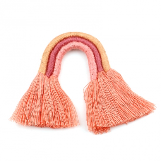 Picture of Polyester No Loop Tassel Pendants No Loop Tassel Orange-red 9cm x 5.5cm - 8cm x 5.2cm, 1 Piece