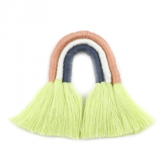 Picture of Polyester No Loop Tassel Pendants No Loop Tassel Neon Green 9cm x 5.5cm - 8cm x 5.2cm, 1 Piece