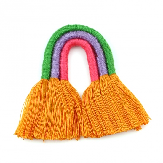 Picture of Polyester No Loop Tassel Pendants No Loop Tassel Orange 9cm x 5.5cm - 8cm x 5.2cm, 1 Piece
