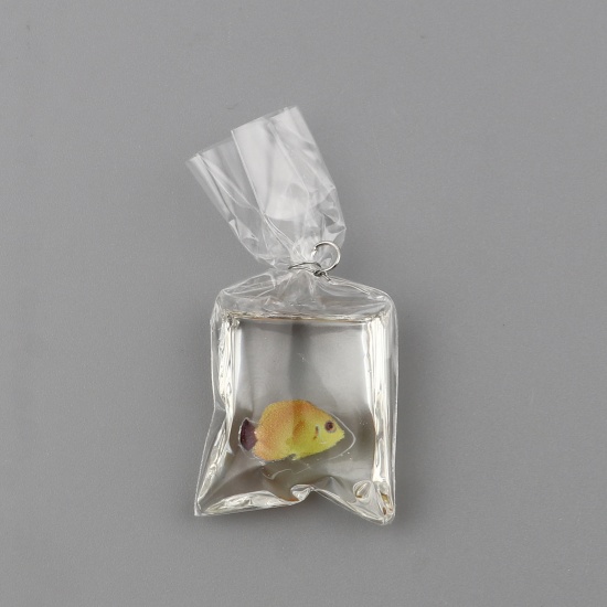 Picture of Resin Ocean Jewelry Pendants Bag Fish Orange 50mm x 23mm, 5 PCs