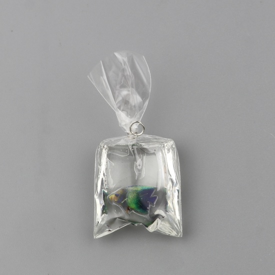 Picture of Resin Ocean Jewelry Pendants Bag Fish Green 50mm x 23mm, 5 PCs