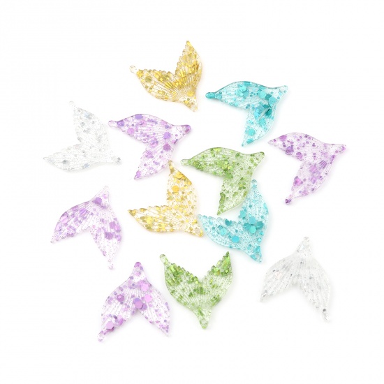 Picture of Resin Charms Fishtail At Random Color Transparent Sequins 28mm x 25mm, 10 PCs