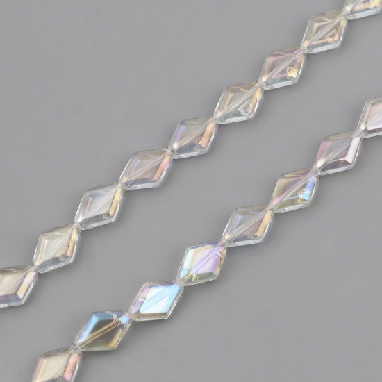 Picture of Glass Beads Rhombus Clear AB Color About 15mm x 10mm, Hole: Approx 1.1mm, 64cm(25 2/8") - 63.5cm(25") long, 1 Strand (Approx 43 PCs/Strand)