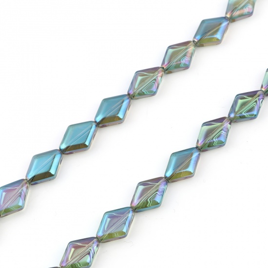 Picture of Glass Beads Rhombus Green AB Color About 15mm x 10mm, Hole: Approx 1.1mm, 64cm(25 2/8") - 63.5cm(25") long, 1 Strand (Approx 43 PCs/Strand)