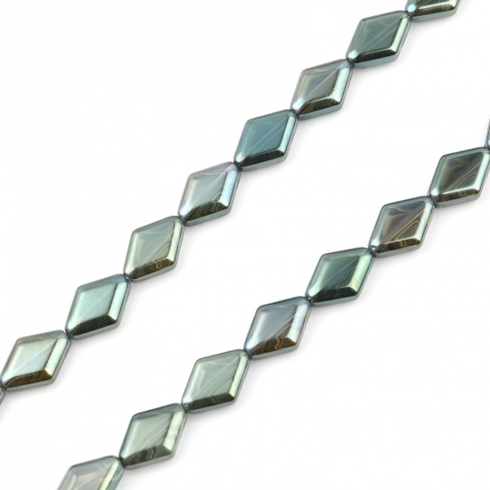 Picture of Glass Beads Rhombus Green AB Color About 15mm x 10mm, Hole: Approx 1.1mm, 64cm(25 2/8") - 63.5cm(25") long, 1 Strand (Approx 43 PCs/Strand)