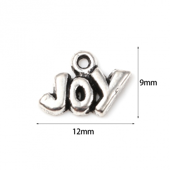 Picture of Zinc Based Alloy Charms Antique Silver Color Message " JOY " 12mm x 9mm, 100 PCs
