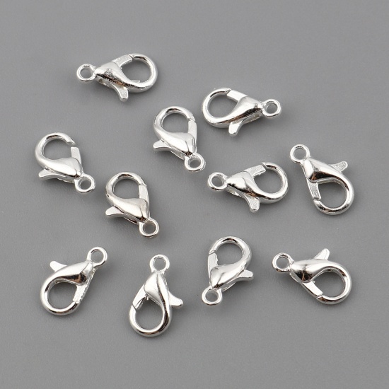 Picture of Zinc Based Alloy Lobster Clasp Findings Silver Plated 10mm x 5mm, 20 PCs