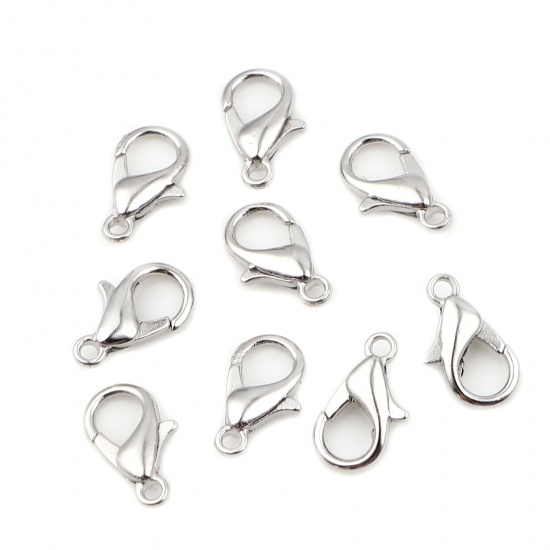 Picture of Zinc Based Alloy Lobster Clasp Findings Silver Tone 12mm x 7mm, 20 PCs