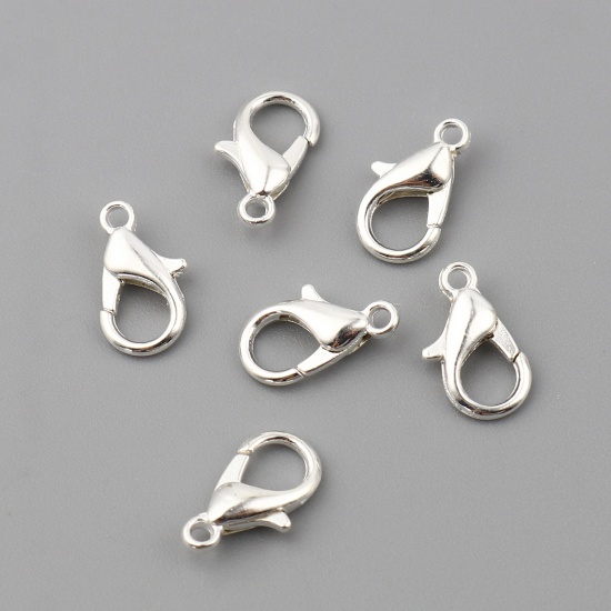 Picture of Zinc Based Alloy Lobster Clasp Findings Silver Plated 12mm x 7mm, 20 PCs